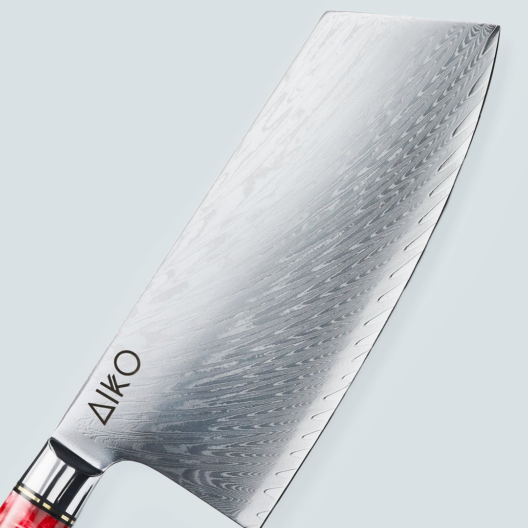 Aiko Red (あいこ, アイコ) Renkli kırmızı reçine saplı Şam çelik bıçağı