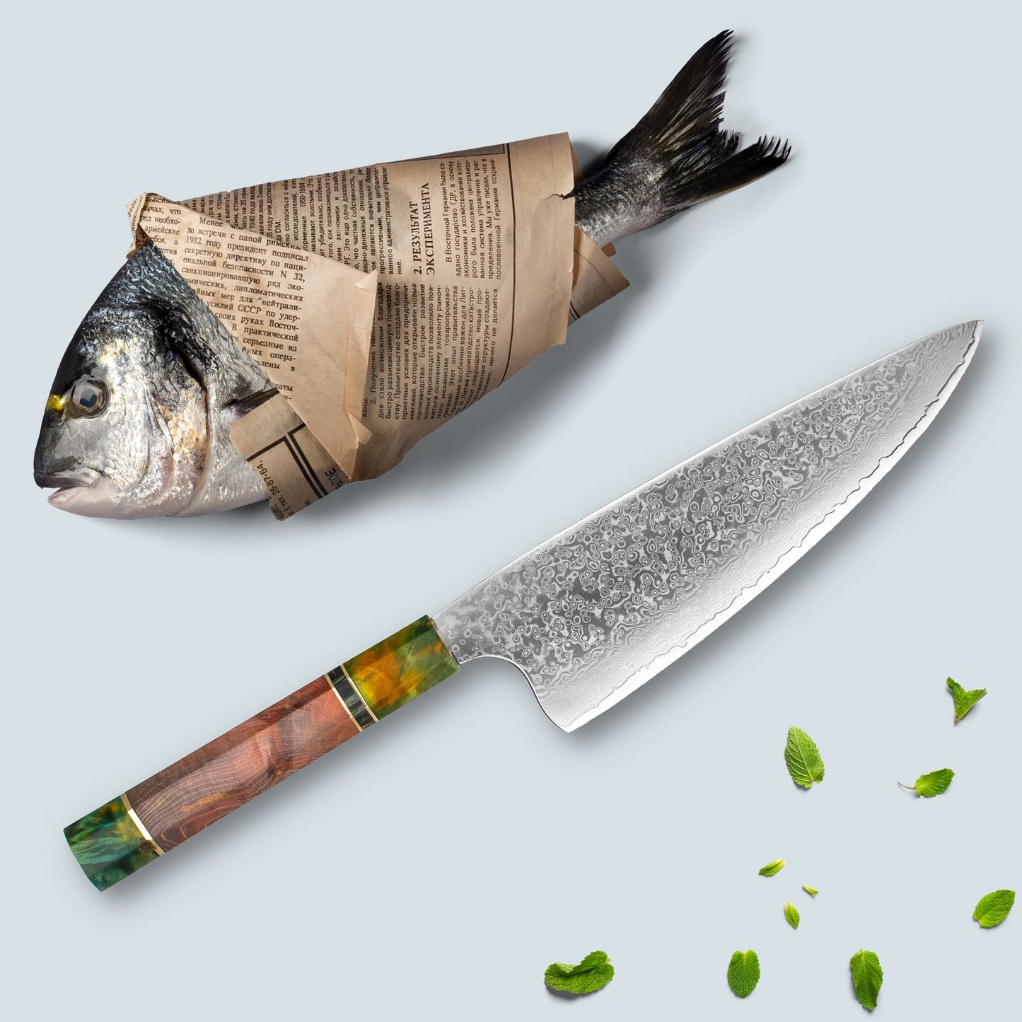 Ichika (いちか) Damascus çelik bıçağı renkli sekizgen saplı