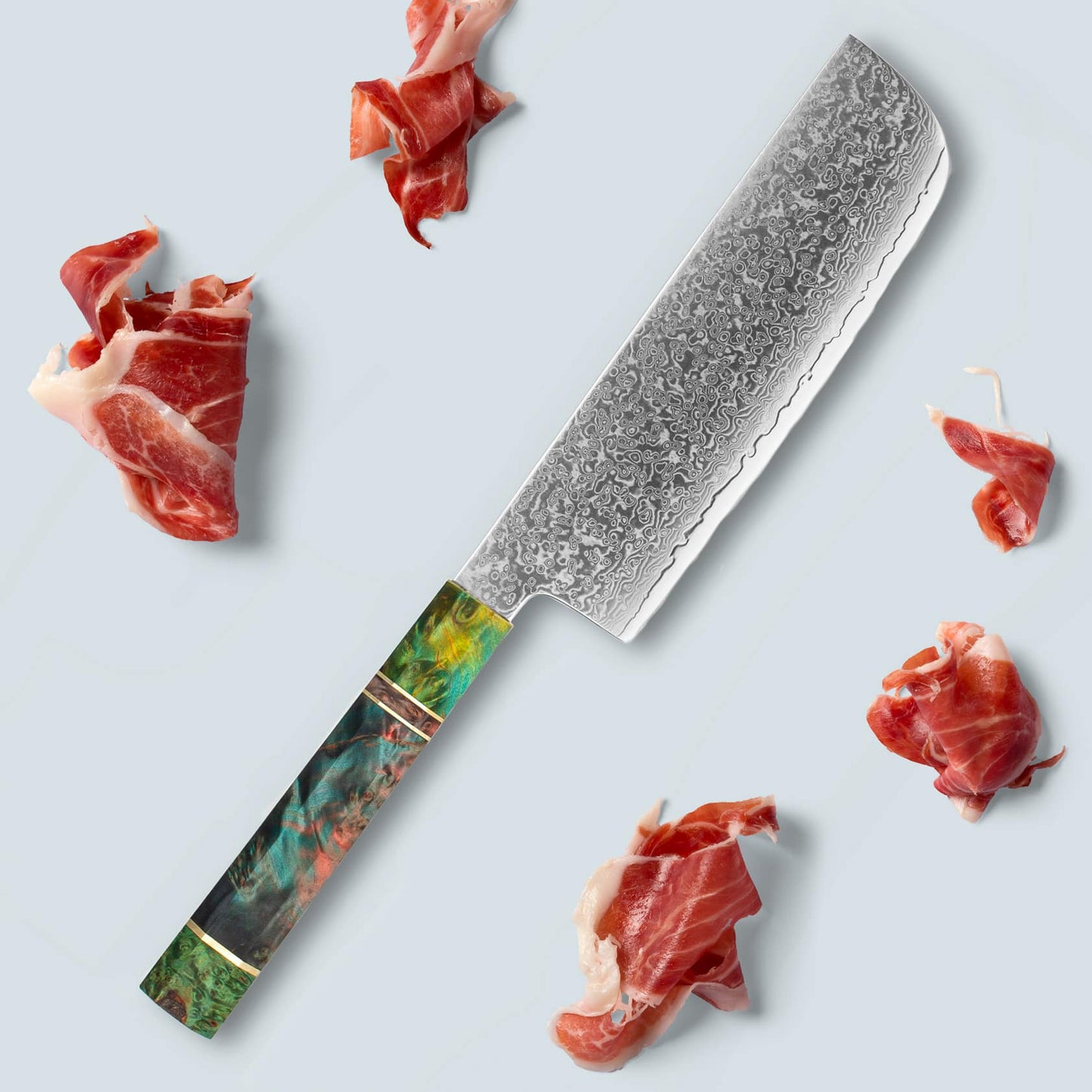 Ichika (いちか) Damascus çelik bıçağı renkli sekizgen saplı