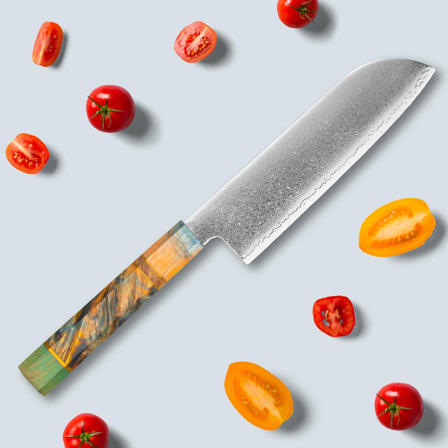 Ichika (いちか) Damascus çelik bıçağı renkli sekizgen saplı