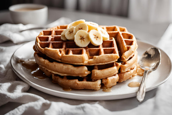 Akçaağaç şurubu ile kabarık muz waffle'ları