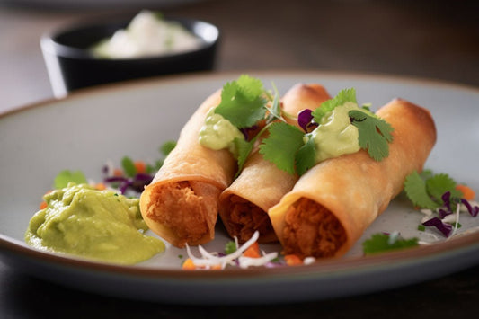 Crispy Chicken Flautas with Spicy Avocado Sauce