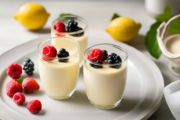 Taze meyvelerle kremsi limonlu posset