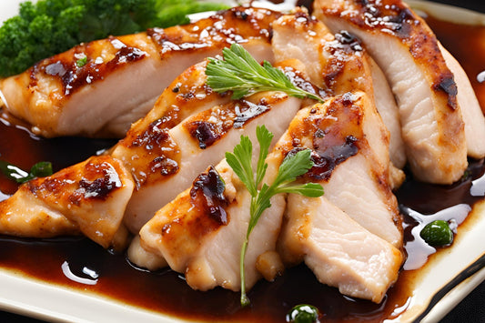 Bir teriyaki turşusu içinde sulu tavuk göğsü