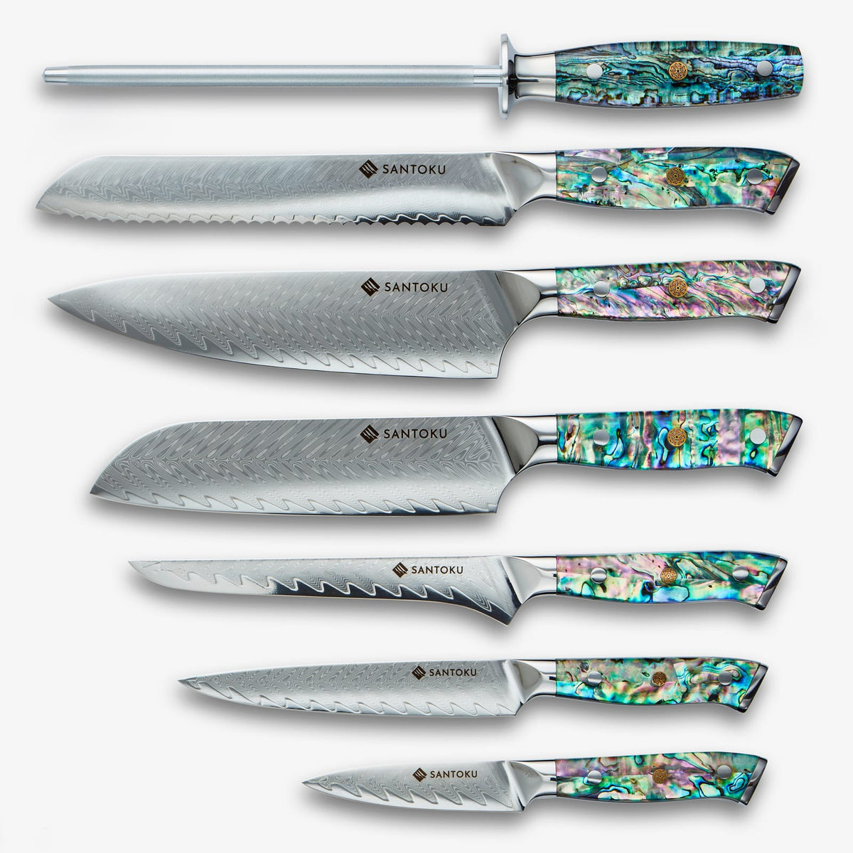 Chikashi Abalone Saplı Şam Çelik Bıçak Seti